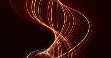 Çizgilerden gelen soyut dalgalar ve parlayan fütüristik yüksek teknoloji parçacıkları. Soyut arkaplan. Kusursuz döngü