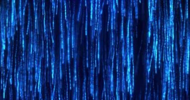 Abstract moving digital particles on a blue futuristic background, cyberspace, big data flow, connection visualization, technological surface from flying particles. Seamless loop