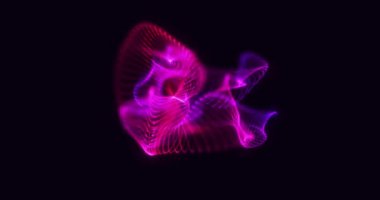 Abstract plasma from particles with light background, pink purple fluid particle form and waves of magical glowing on a dark background.  particle energy, technology, science. Seamless loop 
