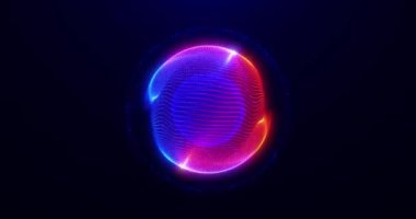 Abstract glowing sphere, energy ball shines brightly with rays of light, magic plasma ball, waves from particles and dots, atomic science abstract background, seamless loop