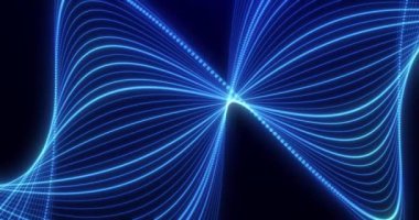 Abstract blue waves of particles from lines and dots of particles of a glowing swirling futuristic hi-tech with a blur effect on a dark background. abstract futuristic background. Seamless loop