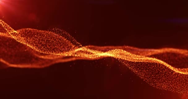Digital Orange Particles Wave Motion Abstract Futuristic Background Cyber Technology — Video