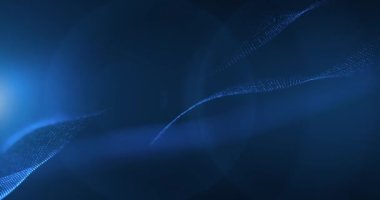 Parçacıkların ve noktaların soyut parlayan dalgaları mavi arkaplanda, büyük veri görselleştirmesi, fütüristik ve dijital arkaplan, 3D, 4K, kusursuz döngü