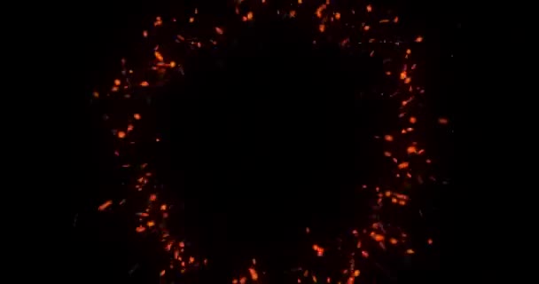 Explosión Partículas Fuego Chispas Ardientes Dispersas Círculo Efecto Onda Expansiva — Vídeos de Stock