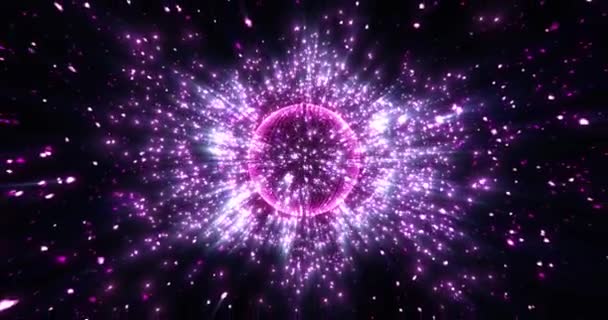 Esfera Energia Brilhante Feita Partículas Pontos Emite Raios Luz Espaço — Vídeo de Stock