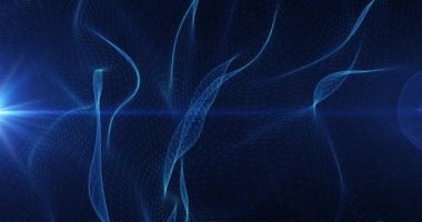 Soyut parçacık dijital dalga akışı ve ışık arkaplanı, fütüristik siber teknoloji arka planı, Dalga Etkisi dijital ağ bağlantısı, büyük veri, 3D, 4K 