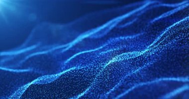 Soyut dijital dalga akış parçacıkları ve ışık arkaplanı, fütüristik siber teknoloji arka planı. Dikensiz döngülerin canlandırması 4k