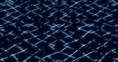 Dönüşen mavi geometrik şekilli fütüristik yüzey kavramı. Soyut teknoloji arka plan siber uzayı. Kusursuz döngü.