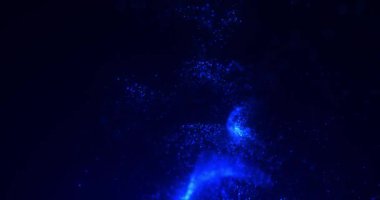 Mavi parlayan parçacıkların sihirli sıvı animasyonu. Parçacık izi. Işıldayan, kıvılcımlar saçan, 3D animasyonlu enerji neonu. Kusursuz döngü 4K videosu. Soyut arkaplan