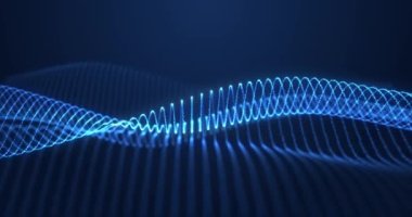 Soyut dijital dalga akış parçacıkları ve ışık arkaplanı, fütüristik siber teknoloji arka planı. Dikensiz döngülerin canlandırması 4k