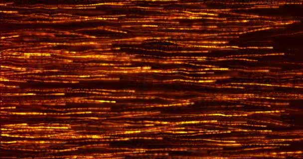 Ström Ljusa Orange Partiklar Ström Glödande Gyllene Glitter Prickar Futuristisk — Stockvideo