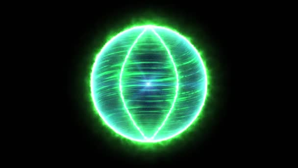 Анотація Зеленої Сфери Частинок Чарівний Горить Полум Випромінює Світло Наука — стокове відео