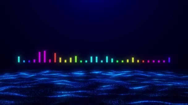 Lysende Animasjon Equalizer Med Lydbølger Partikler Visualisering Opptak Avspilling Lyd – stockvideo