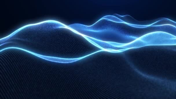 光の動きの背景が付いているデジタル粒子の波 点検された表面を動かす抽象的な未来的な波 シームレスループのアニメーション — ストック動画
