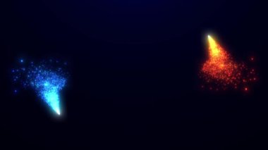 Üç boyutlu parlayan toz izi. Parlak parçacıklar ve parıltılar, havai fişekler. Tanıtım ekran koruyucusu. Logo ortaya çıktı. Noel, Yeni Yıl