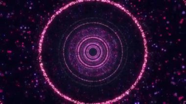 Titreyen parçacıkların dijital tüneli, siber uzayda seyahat, gelecekteki veri aktarım konsepti. Dijital teknolojik tünelde uçuş. Fütürist Matriksi olan Dijital 3B Büyük Veri Tüneli.