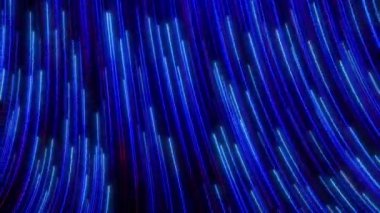 Parlayan çizgilerin animasyonu, yüksek hızlı neon parçacık akışı, büyük veri akışı, dijital teknoloji mavi arkaplan, hareket eden ışık parçacıkları, uzaysal iletişim ağı. Kusursuz döngü
