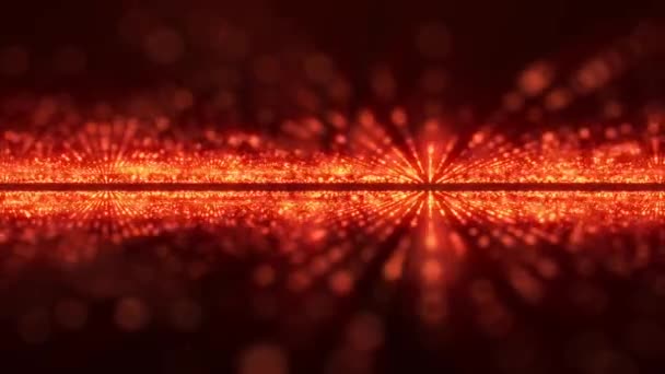 Partikellaser Glatte Linie Von Lichtpunkten Lichtshow Bewegung Glühender Orangefarbener Goldpartikel — Stockvideo