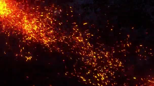 Hořící Jiskry Ohně Výbuch Ohnivých Částic Plameny Úžasnými Létajícími Uhlíky — Stock video