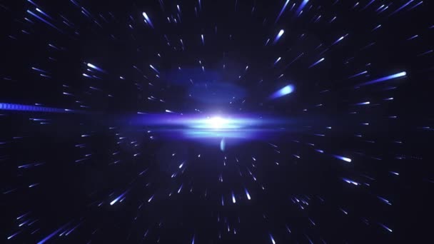 Υπερδιάστημα Πήδα Στο Διάστημα Αφηρημένη Διαστημική Σκηνή Ιπτάμενα Σωματίδια Βροχή — Αρχείο Βίντεο