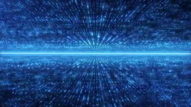 Bilim kurgu ya da siber şebeke çizgileri ve noktalar bir hologramın, büyük veri alanlarının bilgi bloklarını oluştururlar. Yüksek bilgi teknolojileri. Kusursuz döngü soyut arkaplan bilim kurgu teması