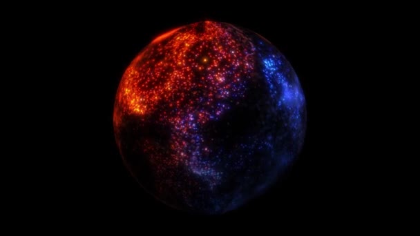 蓝色和橙色粒子的发光球体 发光的能量球 神奇的等离子球 来自粒子和点的波 抽象背景 无缝回路 — 图库视频影像