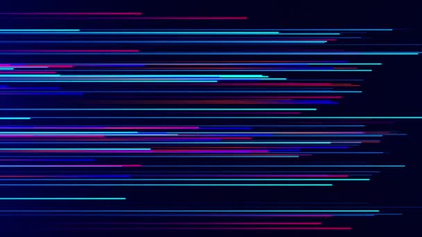 Ruscello Strisce Luminose Linee Orizzontali Fluorescenti Neon Flusso Particelle Colorate — Video Stock