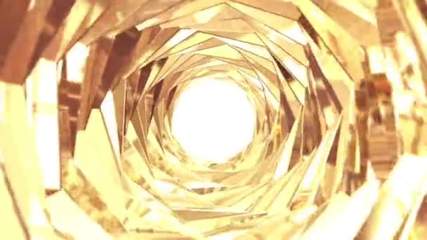Gyllene Metalltunnel Med Mjuka Ljusreflektioner Tunnel Med Spegelreflektion Abstrakt Animerad — Stockvideo