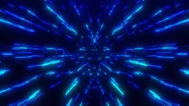 Voo Abstrato Partículas Digitais Néon Espaço Hiperwarp Túnel Linhas Voo — Vídeo de Stock