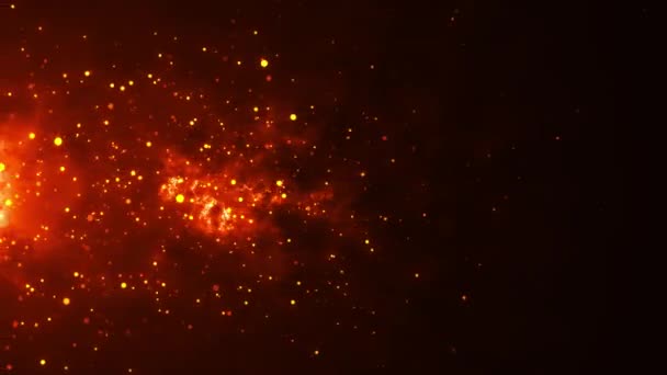 抽象的な光る輝く粒子のアニメーション オレンジ色の背景にある明るい点と粒子の飛行 — ストック動画