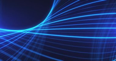 Çizgilerden gelen soyut dalgalar ve parlayan fütüristik yüksek teknoloji parçacıkları. Soyut arkaplan. Kusursuz döngü