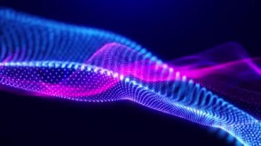 Soyut dijital dinamik parçacık dalgaları hafif hareket ışıkları arka plan, veri akışı, siber teknoloji. 3 boyutlu görüntüleme. Kusursuz döngü 4K videosu. Ekran Koruyucu video canlandırması