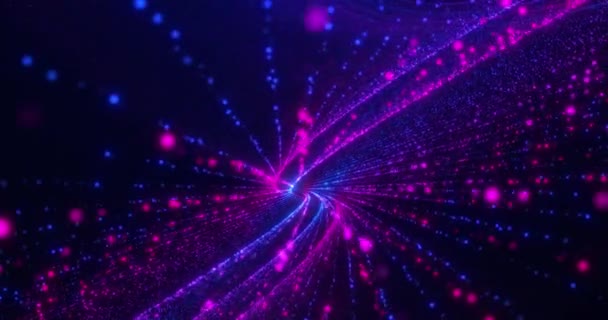 Resumen Antecedentes Partículas Retorcidas Espiral Movimiento Partículas Digitales Neón Brillante — Vídeo de stock
