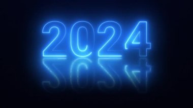 Mutlu yıllar 2024 siyah arkaplanlı neon yazı. Modern Yeni Yıl tasarımı. Noel arkaplanı 2024 Tatil, kusursuz döngü.