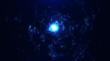 Dönen enerji ve neon çizgileri dalga enerjisinde. Parlak bir küreye sahip parçacıkların gelecekteki spiral şekli
