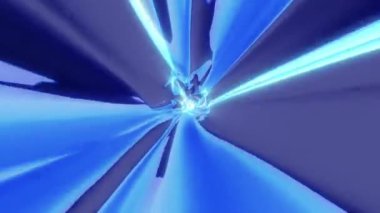 Warp tüneli solucan deliği hiper uzayda hareket ediyor, soyut mavi enerji girdabı uçuyor. Solucan deliği zaman ve uzayda. Kara delik, girdap hiperuzay tüneli. 4k 3D görüntüleme. Kusursuz döngü soyut arkaplan 