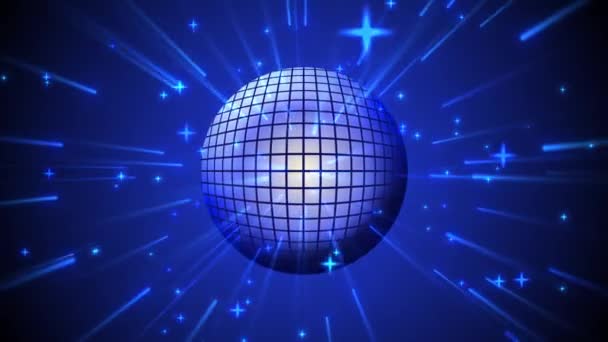 Obracająca Się Świecąca Kula Disco Jasnymi Promieniami Animacja Dyskoteki Muzycznej — Wideo stockowe