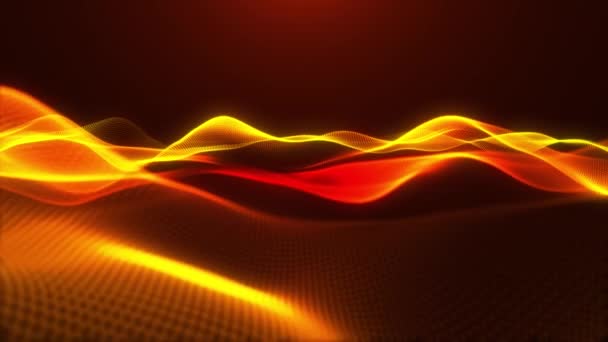 Digitální Oranžová Vlna Částic Pohybovým Abstraktním Futuristickým Pozadím Kybernetická Technologie — Stock video