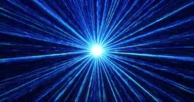 Hız çizgilerinin animasyonu. Yüksek hızlı uçuş hatları, dijital ışık hızı, hareket halindeki ışıldayan ışınlar, teknoloji tünelleri. Kusursuz döngü 3D animasyon, 4K