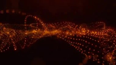 Hareket, soyut turuncu dijital dalgalar ve parçacıklar. Teknoloji geçmişi. 4k video. Ekran koruyucu animasyon. 3D, 4K, kusursuz döngü