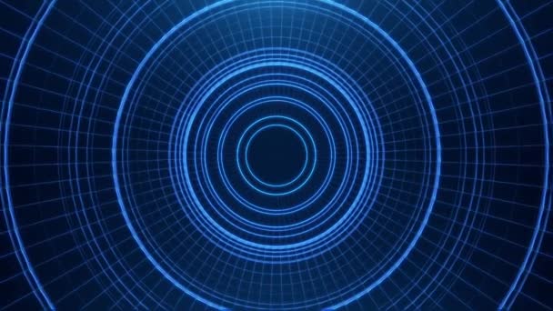 Hudメカニズムによる未来的な抽象的なデジタルブルーモーションの背景 回転する技術的な円かトンネル シームレスループ — ストック動画
