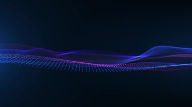 Soyut dijital dinamik parçacık dalgaları hafif hareket ışıkları arka plan, veri akışı, siber teknoloji. 3 boyutlu görüntüleme. Kusursuz döngü 4K videosu. Ekran Koruyucu video canlandırması