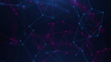 Çizgiler, noktalar ve üçgenler, dijital teknoloji, büyük veriler, yüksek hızlı bağlantı görselleştirmesi içeren soyut fütüristik arka plan. Kusursuz döngü soyut arkaplan bilim kurgu teması.