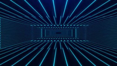 Dijital fütüristik tünel ya da parlak neon çizgileri hareket eden yolculuk. Yüksek teknoloji koridoru