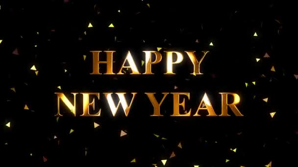 Gelukkig Nieuwjaar Animatie Gouden Tekst Vallende Confetti Video Van Titelviering — Stockvideo