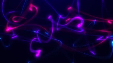 Dalgalı şekilli parçacıkların soyut arka planı, dijital mor dalgalar. Kıvrımlı parlak neon ışık çizgileri. Kusursuz 4k döngü videosu