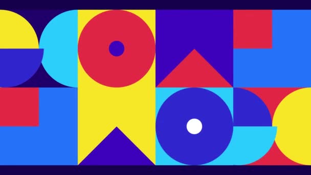 Geometrický Vzorec Animace Barevných Kruhů Čtverců Trojúhelníků Bauhaus Design Styl — Stock video