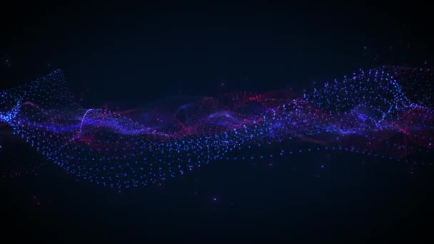 Abstraktní Digitální Dynamické Částicové Vlny Pozadím Světelných Pohybů Datovým Tokem — Stock video