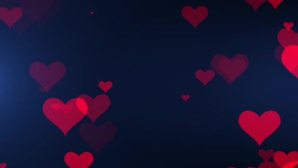 Latające Cząsteczki Serc Ciemnym Tle Tło Walentynki Różowe Czerwone Animowane — Wideo stockowe