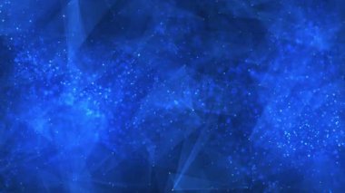 Çizgiler, noktalar ve üçgenler, dijital teknoloji, büyük veriler, yüksek hızlı bağlantı görselleştirmesi içeren soyut parçacık arkaplanı. Kusursuz döngü. 